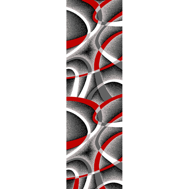 Mccampbell Abstract Area Rug, Runner 2'2" x 7'4", Gray/Red
