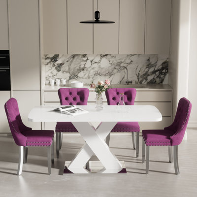 Modern Extendable Dining Table Set with 4-6 Dining Chairs