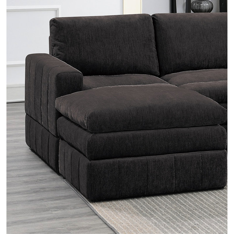 Mobilier de salon - Canapé modulaire de 6 pièces comprenant 2/1 fauteuils, repose-pieds sans accoudoirs en suède de couleur moderne 6, coussins élégants