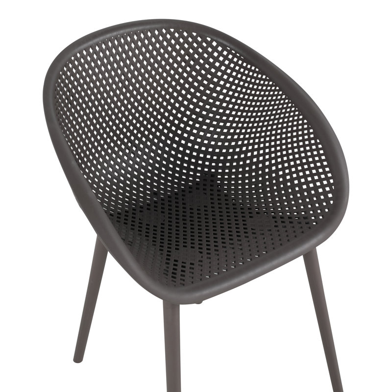 Modern All-Weather PP Plastic Armchair With Mesh Hollow-Out, Indoor/Outdoor (Set of 2), Gray