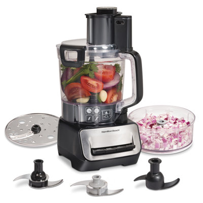 Hamilton Beach Stack & Snap Duo Food Processor, 14 Cup & 4 Cup Bowl, 3 S blades slicing disk, 2speed plus Pulse,500Watts, BPA Free, Black  70585