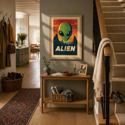 Alien Visitor Retro - Framed Print