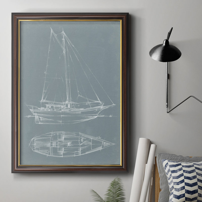 Yacht Sketches III, toile encadrée de qualité supérieure - prête à être accrochée, L 24 po x H 36 po x P 2,5 po