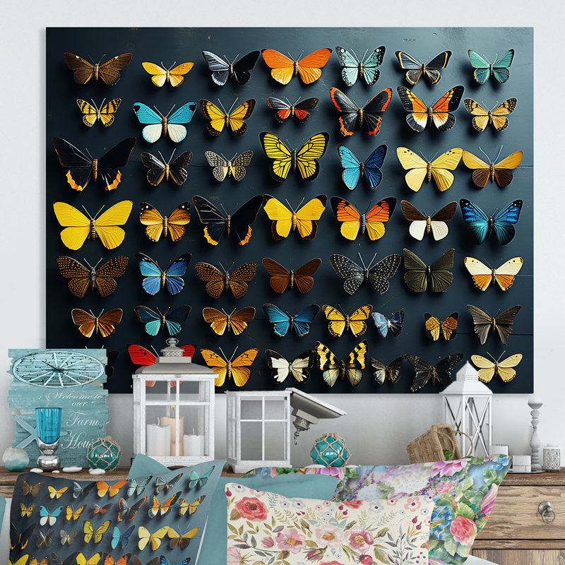 Collage de papillons colorés et flottants - insectes et insectes muraux en métal MT134725, H 24 po x l 32 po x P 1 po