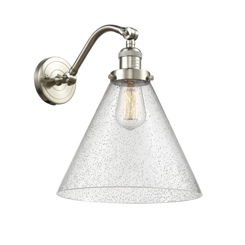 Applique murale 1 lumière Cone, Ampoule incandescente rétro 60 watts, Grainé, Nickel satiné brossé