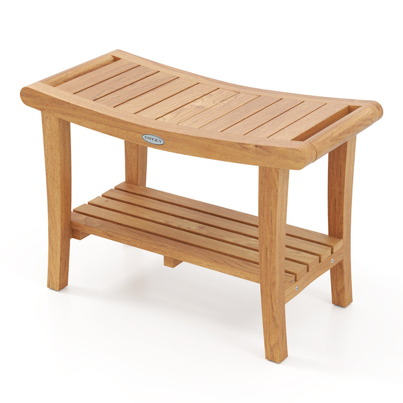 Grand tabouret de douche en teck de 30 po avec tablette de rangement, patins antidérapants et réglables