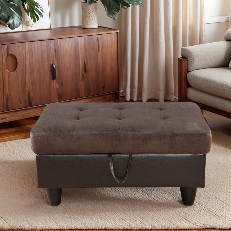 Breux Upholstered Ottoman, Dark Brown Polyester