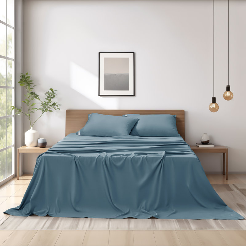 Cotton Blend Sheet Set, Blue, Full Sheet Set + Fitted Sheet + 2 Pillowcases