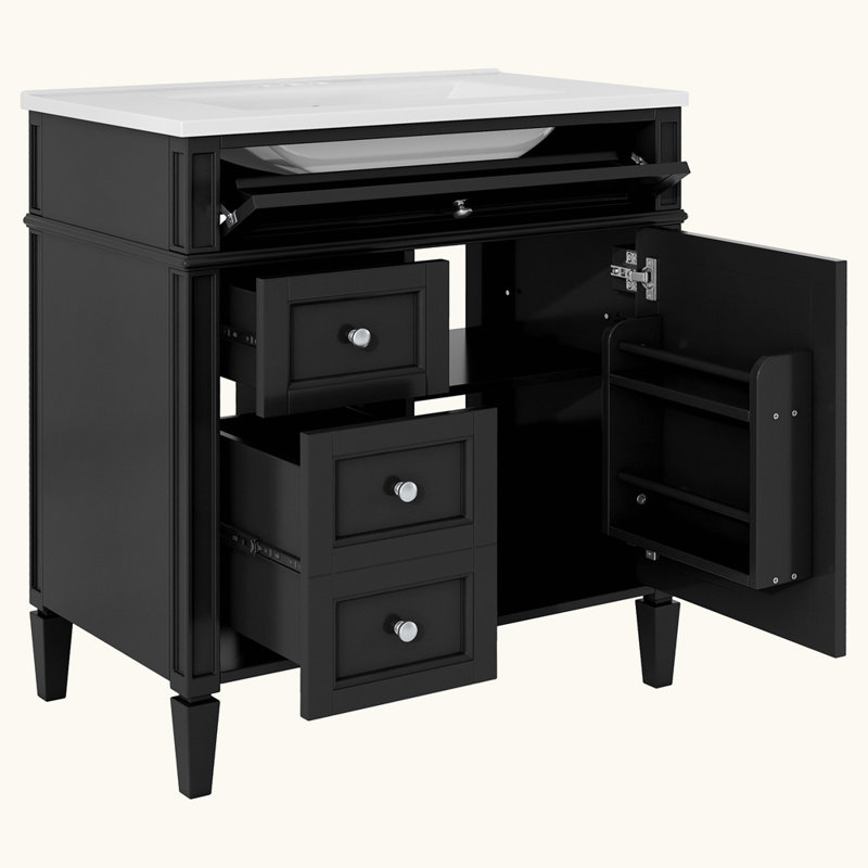 Modern Bathroom Storage Cabinet with Top Sink and a Tip-out Drawer