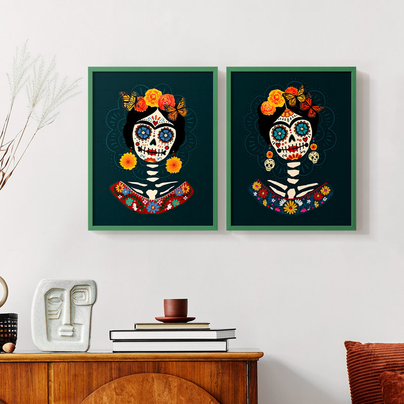 «Bright Day of the Dead», impression encadrée de qualité supérieure - prête à être accrochée - aucun clou requis - aucun clou requis