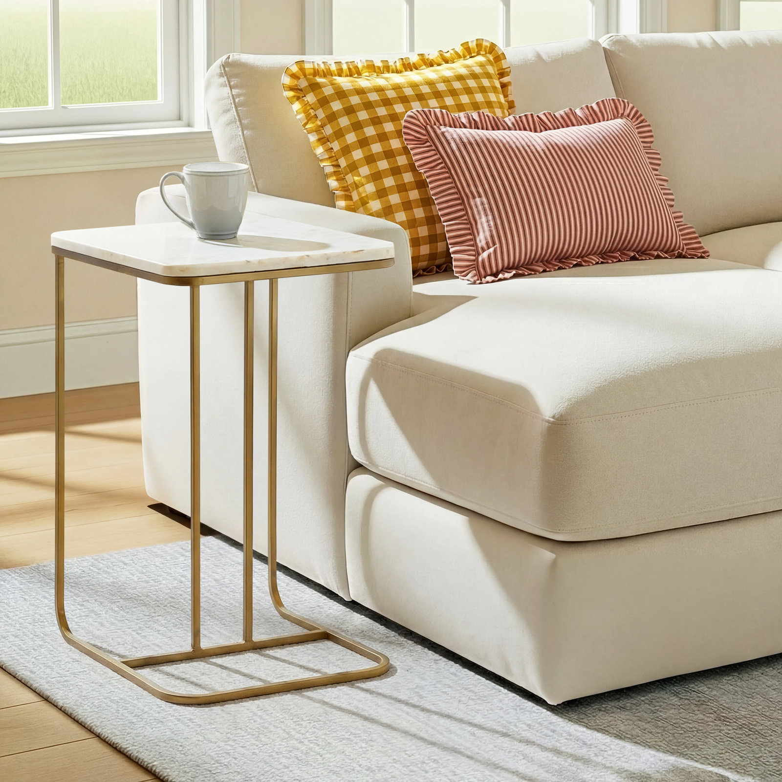 Erlinda End Table, Brass, White