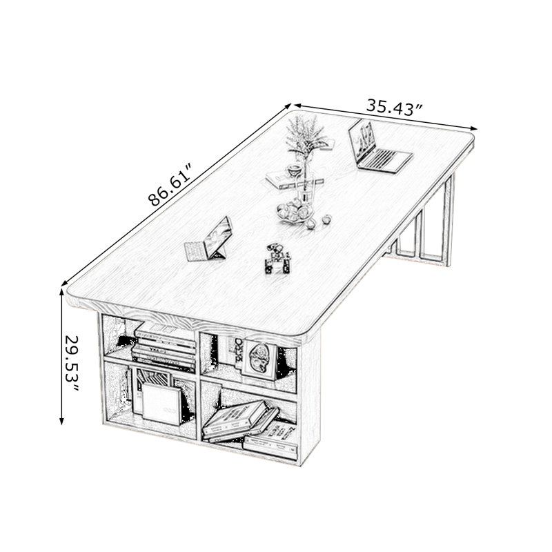 Bureaux rectangulaires bruns en bois massif, H 29,53 po x l 86,61 po x P 35,43 po
