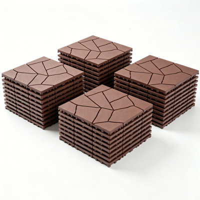 44 Pack Interlocking Plastic Deck Tiles, 12"X12" Waterproof Outdoor Flooring, Weather-Resistant Terrace & Pool Decking Tiles For Patio & Backyard