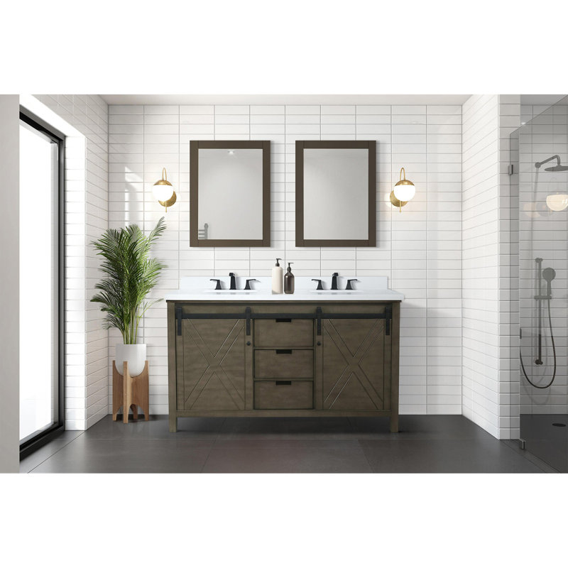 Meuble-lavabo double brun rustique 60 po X P 22 po D, Brun rustique