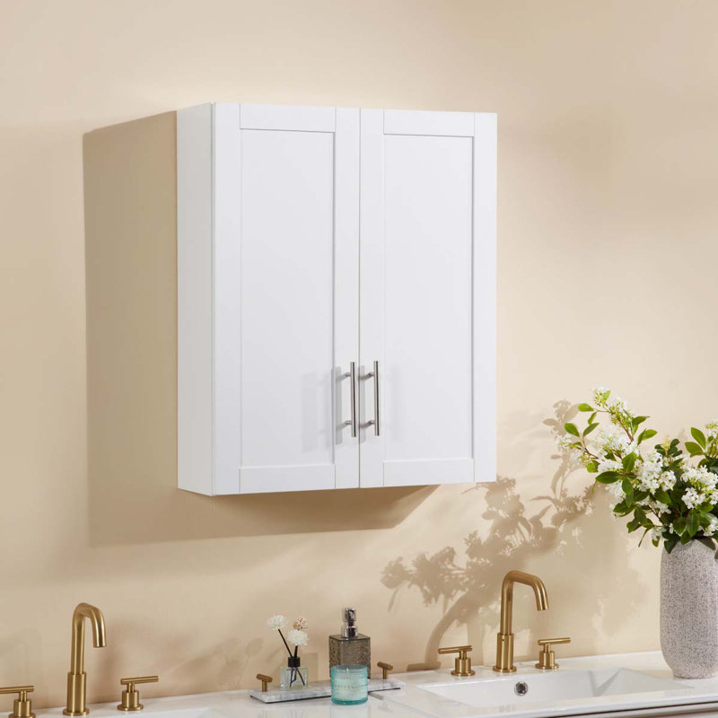 Armoire suspendue en bois 30 "avec portes et tablettes, Blanc