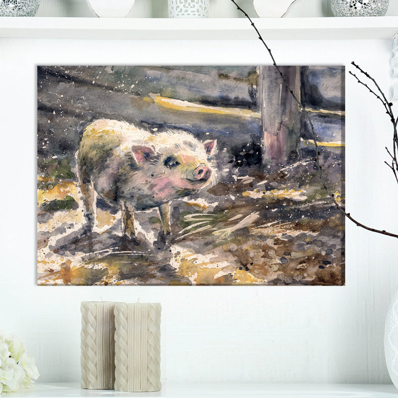 Aquarelle de cochon peinte - imprimé animal de ferme, H 20 po x l 20 po x P 1 po, Toile tendue