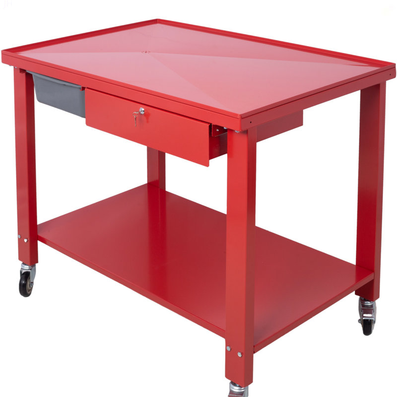 Station de travail de démontage de transmission Capacité de 1/2 tonneau Table de drainage inclinable Tiroir verrouillable Bassin de drainage amovible pleine largeur Tablette inférieure pleine largeur Quatre roulettes de 4 pouces