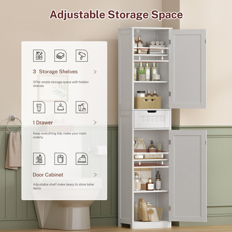 67.13" Tall Storage Cabinet with 2 Doors & 1 Drawer, White