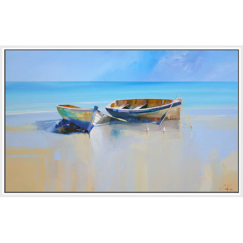 Après-midi goélands par - Peinture, Cadre flottant blanc, H 31,5 po x l 51,5 po x P 2 po