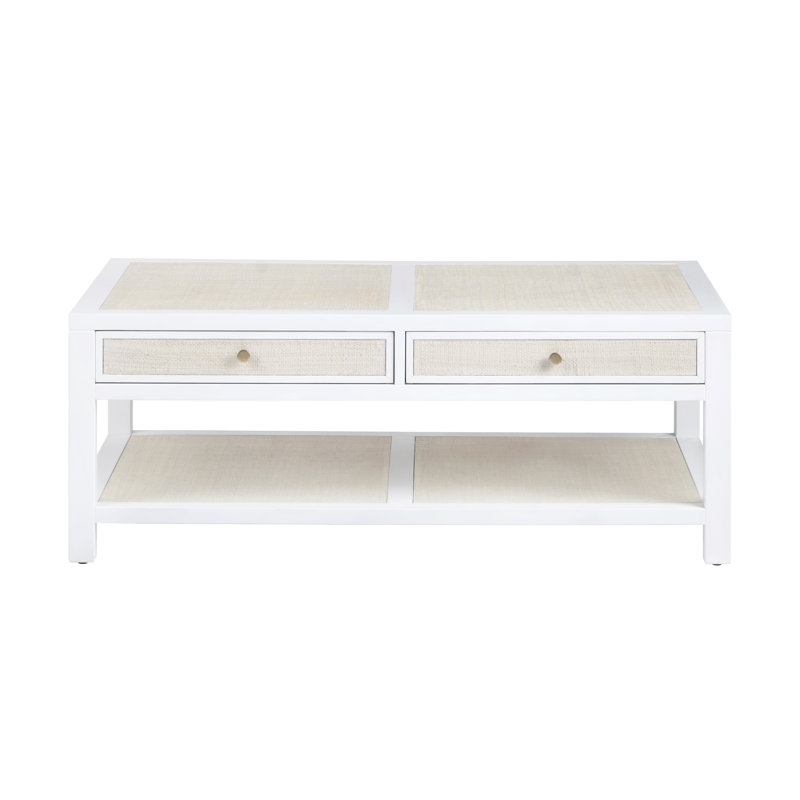 Mordcha Rectangular 2 Drawer Solid Wood and Raffia Coffee Cocktail Table
