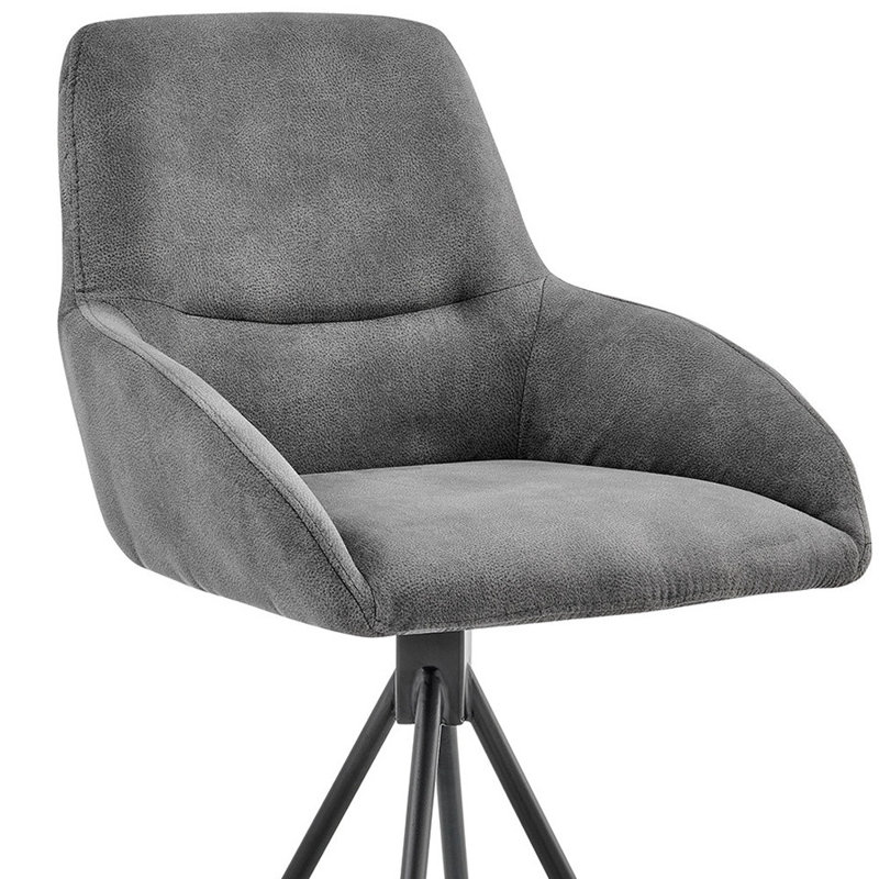 Chaise haute en microfibre gris anthracite et fer noir, Tabouret de comptoir (siège d'une hauteur de 26 p