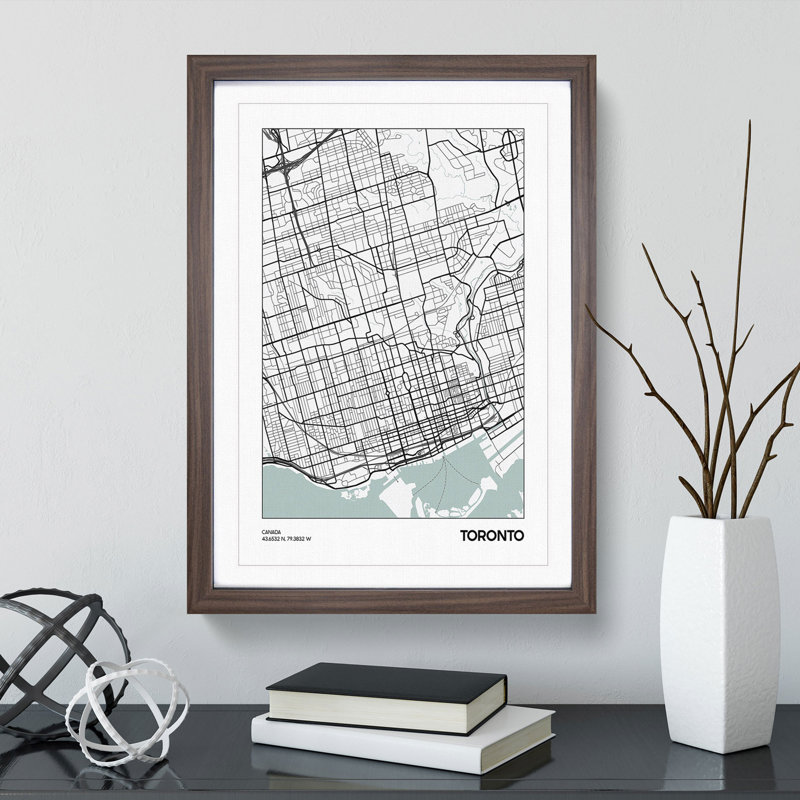Map Toronto Canada - Picture Frame Graphic Art, Walnut, 90cm H x 65cm W x 2cm D