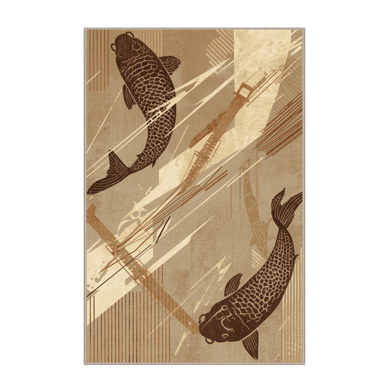Soft Plush Duppstadt Koi Katana Eclectic Abstract Area Rug in Beige – Beige Binding, 7x10