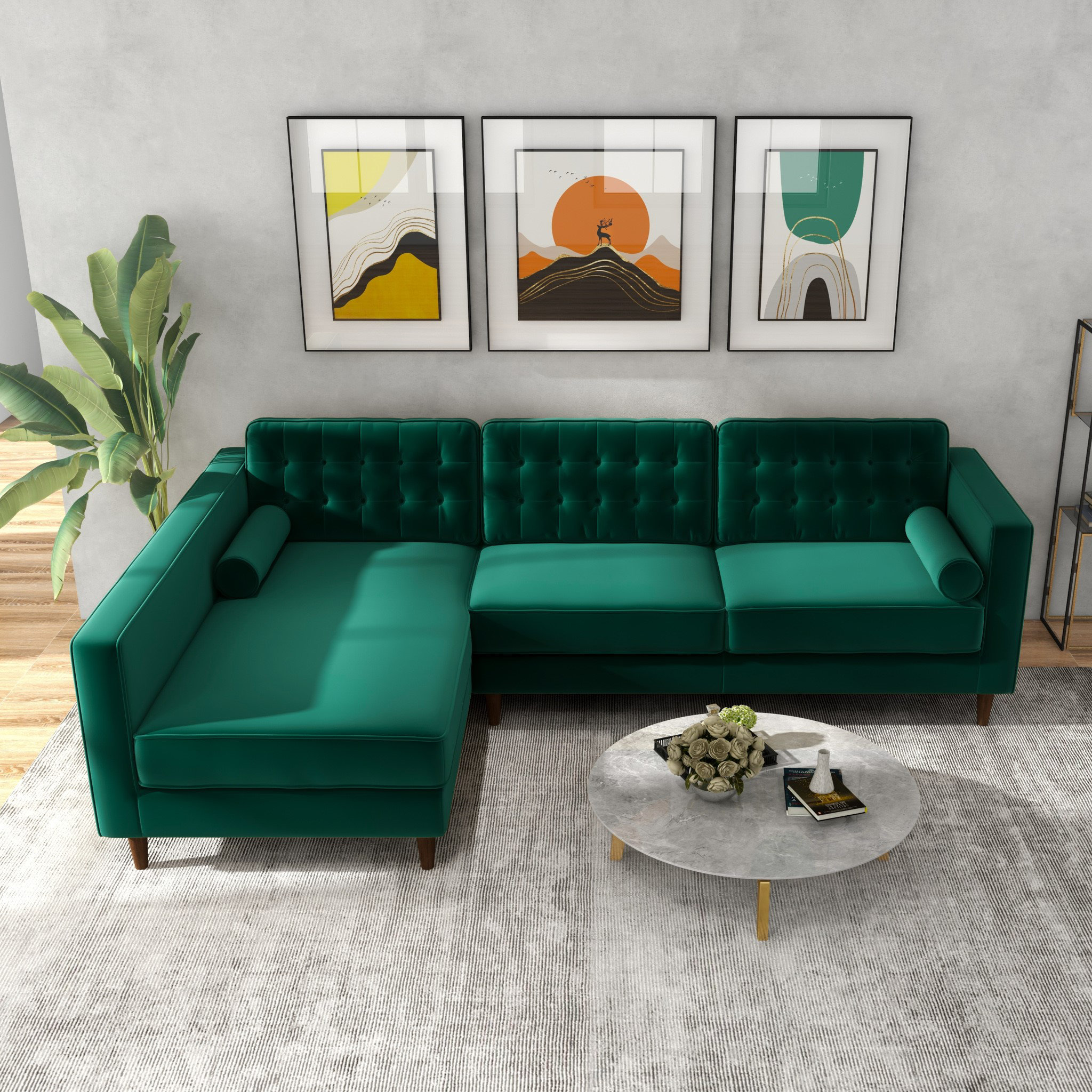 Antenore Velvet Sofa & Chaise
