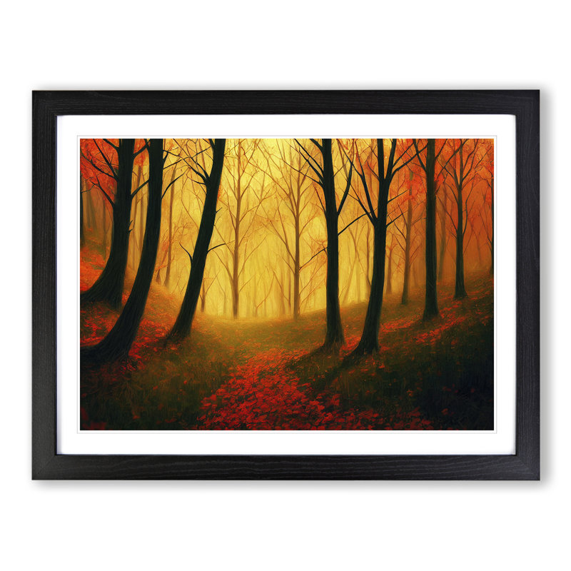 Authentic Autumn Forest - Single Picture Frame Print, Black , 46cm H x 64cm W