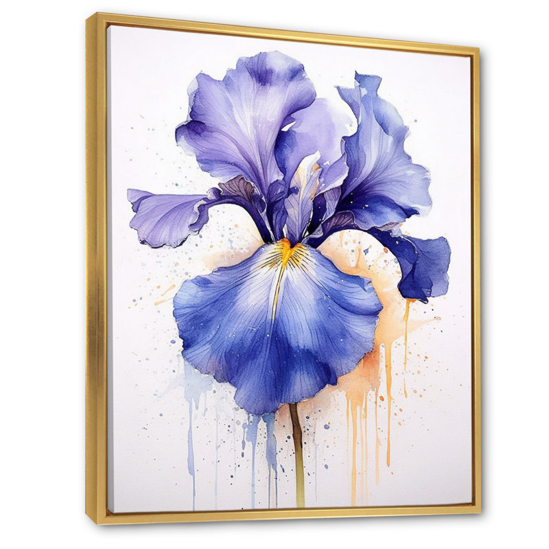 Impression sur toile mauve, gris et iris II, Cadre flottant doré, H 44 po x l 34 po x P 1,5 po