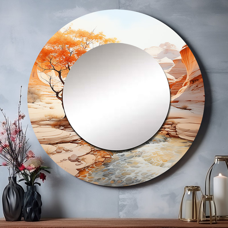 Sanura beige pêche Canyon Mirage - miroir décoratif Canyon, miroir mural rond beige, impression d'art en métal, 29 po x 29 po