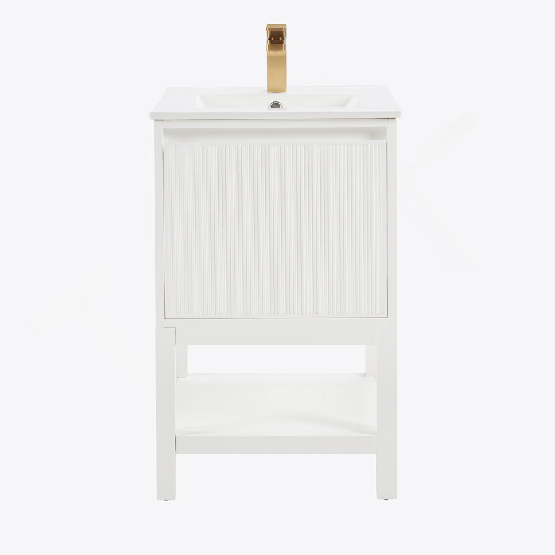 Meuble-lavabo en bois avec tablette réglable, Blanc