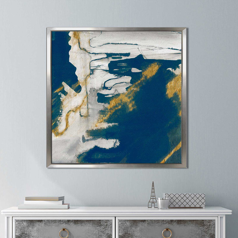 «Lapis I», reproduction de peinture acrylique sur toile, H 31,5 po x l 31,5 po x P 2 po, Cadre flottant argent