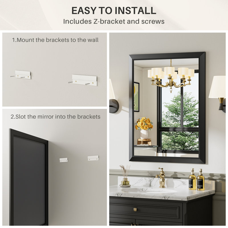 Modern & Contemporary Beveled Metal Framed Rectangular/Square Bathroom Vanity Mirrors with HD Tempered Glass, Rectangle