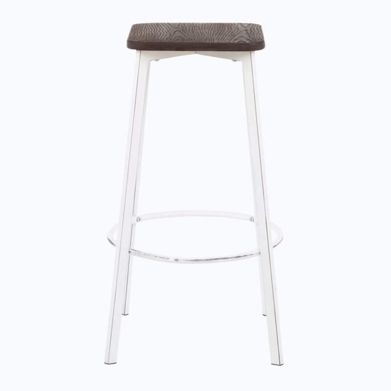 Vintage White & Espresso Industrial Backless Bar Stool