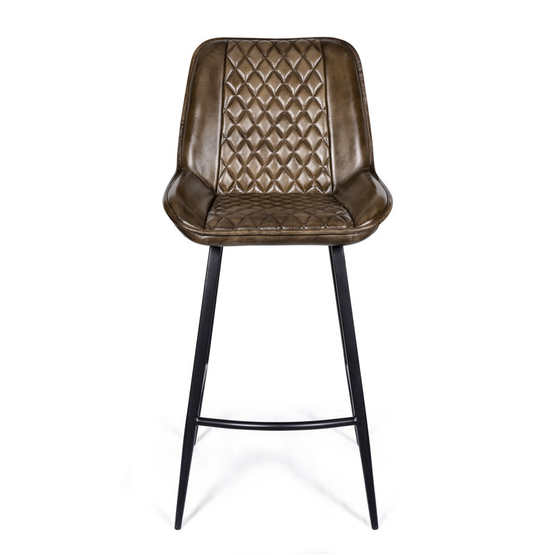 Upholstered Counter Stool with Metal Frame, Dark Brown 
