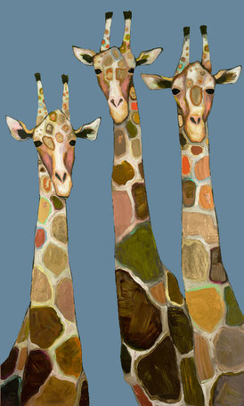" Three Giraffes in Blue " Painting
