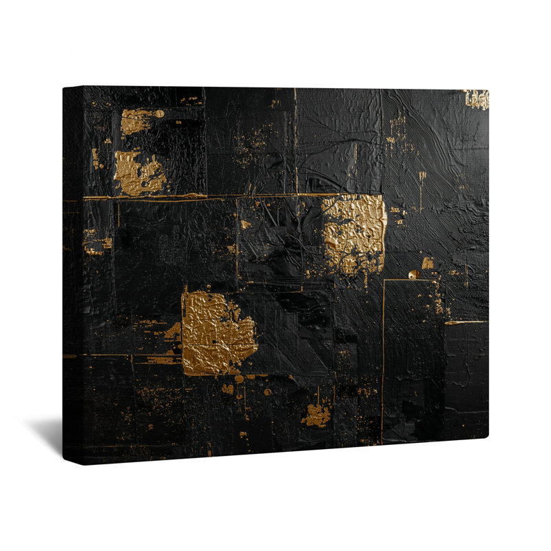 Toile tendue abstraite et texturée noire et noire, 16 po x 20 po
