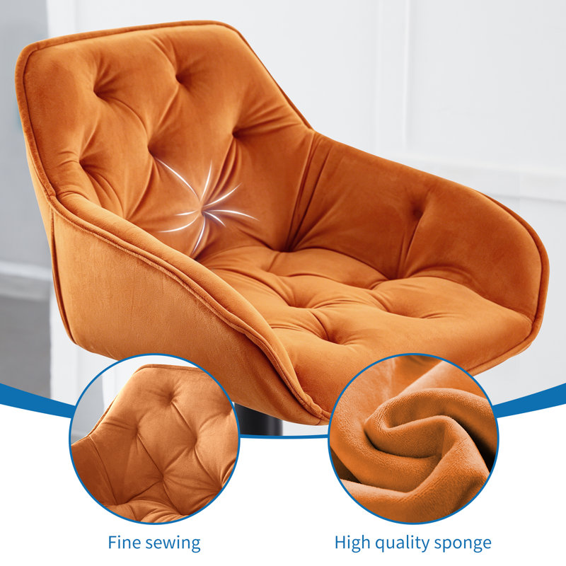 Swivel Velvet Upholstered Adjustable Height Counter Stool, Orange