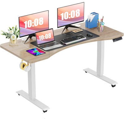 Kashif Electric Height Adjustable Standing Desk with  4 Lockable Casters, 2 Hooks