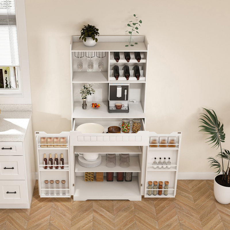 Buffet avec huche, buffet de cuisine moderne avec 2 tiroirs et portes de grange