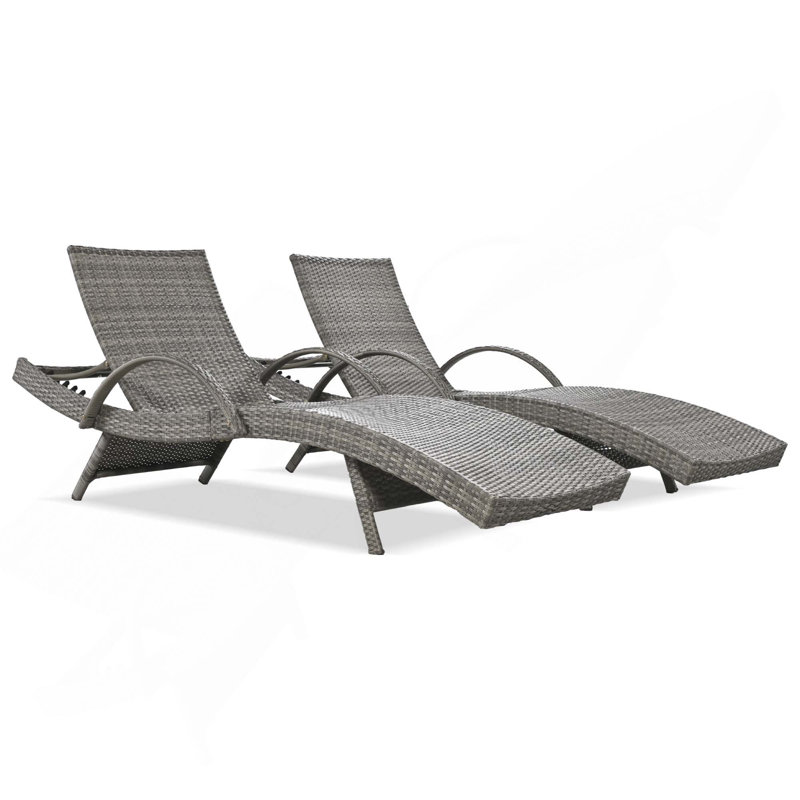 Ensemble de 2 chaises longues en osier d'extérieur avec dossier réglable à 5 niveaux, Gris