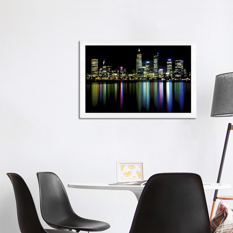 Downtown City Lights - Print on Canvas, 66.04 cm H x 45.72 cm W, White Floater Framed