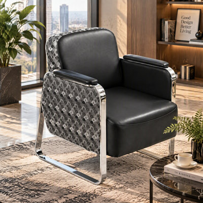 Fauteuil d'attente de 60 cm (23,6 pouces) avec coussin épais, fauteuil de bureau individuel avec structure métallique robuste pour salon de coiffure, bureau ou salle d'attente.