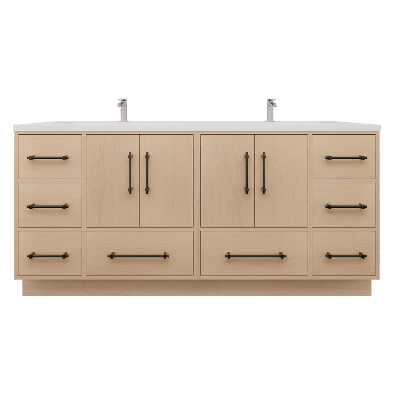 Meuble-lavabo double 71,1 po avec plateau en acrylique Victoria, Chêne