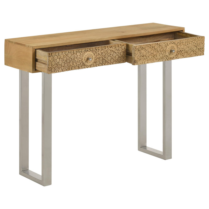 Sophisticated 2-Drawer Nightstand - Compact And Modern Design Bowdoin 2-Drawer Console Table Hand Carved Details Natural