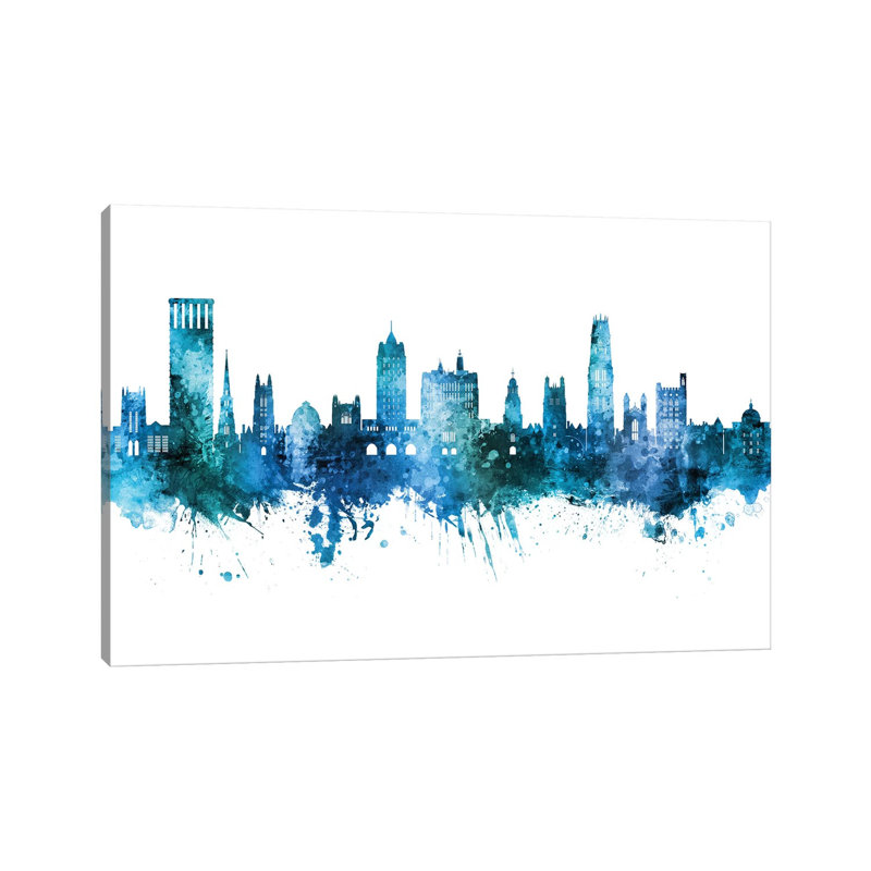 New Haven Connecticut Skyline Blue Teal by Michael Tompsett - Wrapped Canvas Painting, 20.32 cm H x 30.48 cm W
