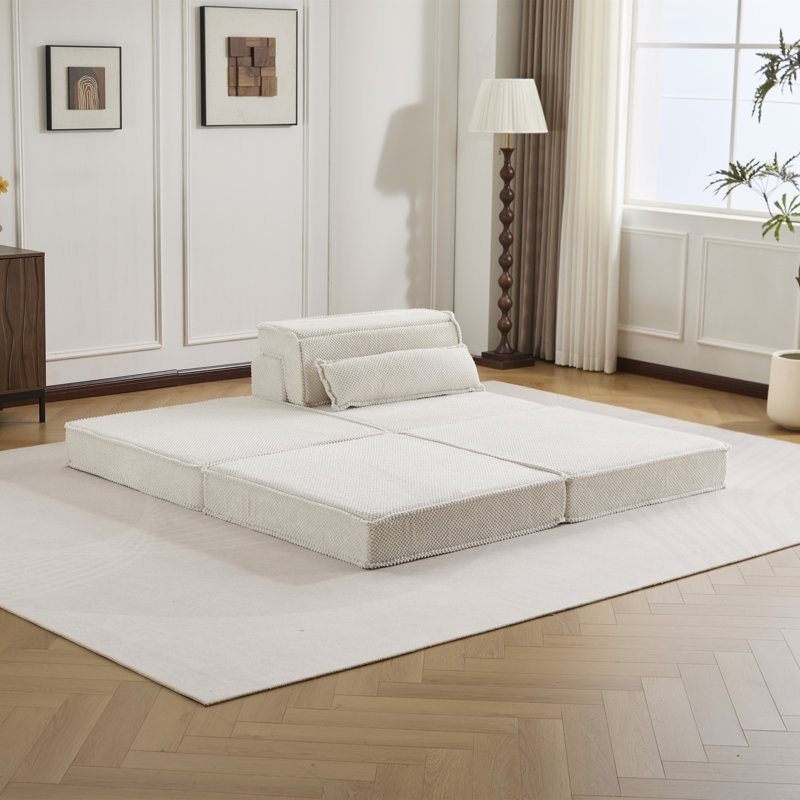Canapé à compression, canapé-lit convertible au sol, canapé modulaire sans os Diy, aucun assemblage requis, tissu polaire circulaire, siège simple surdimensionné avec 1 coussin et 1 repose-pieds