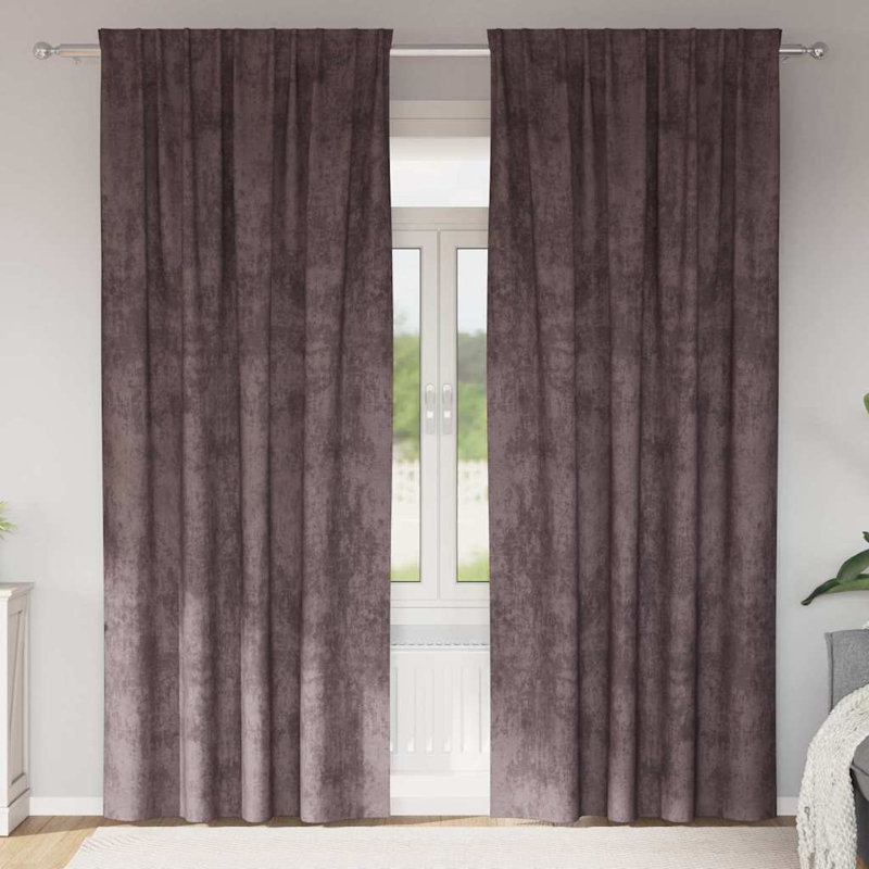 Curtain With Curtains 2 Pcs Velvet, Brown, 140cm Width x 225cm Drop