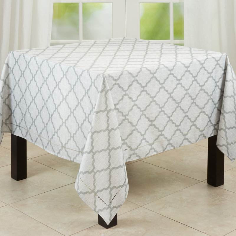 Gray Moroccan Laser-Cut Hemstitch Rectangular Tablecloth
